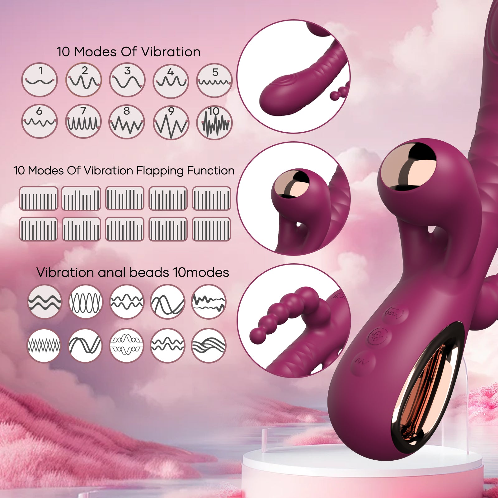 BIU-BIU 3-IN-1 Silicone G-Spot Vibrator with Pull Ring - Clitoral & Vaginal Stimulator