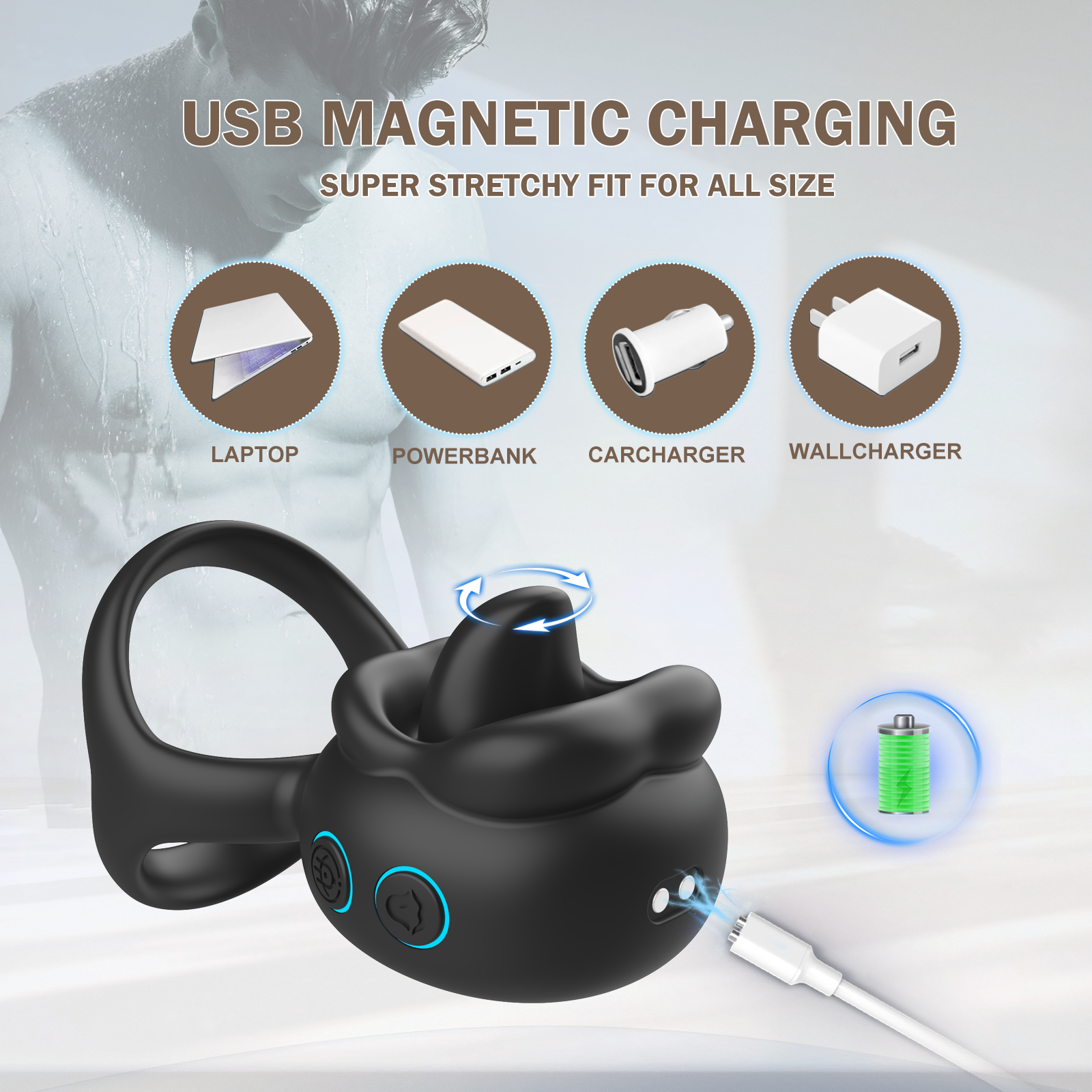 Smart Vibration Ring – Bendable Design for Couples’ Play flexible tongue licking cock ring