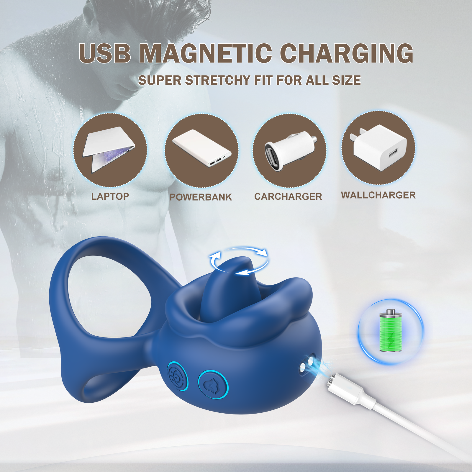 AquaFlex Luxury Ring – Curved Tongue Licking & Vibrating Cock Ring for Him