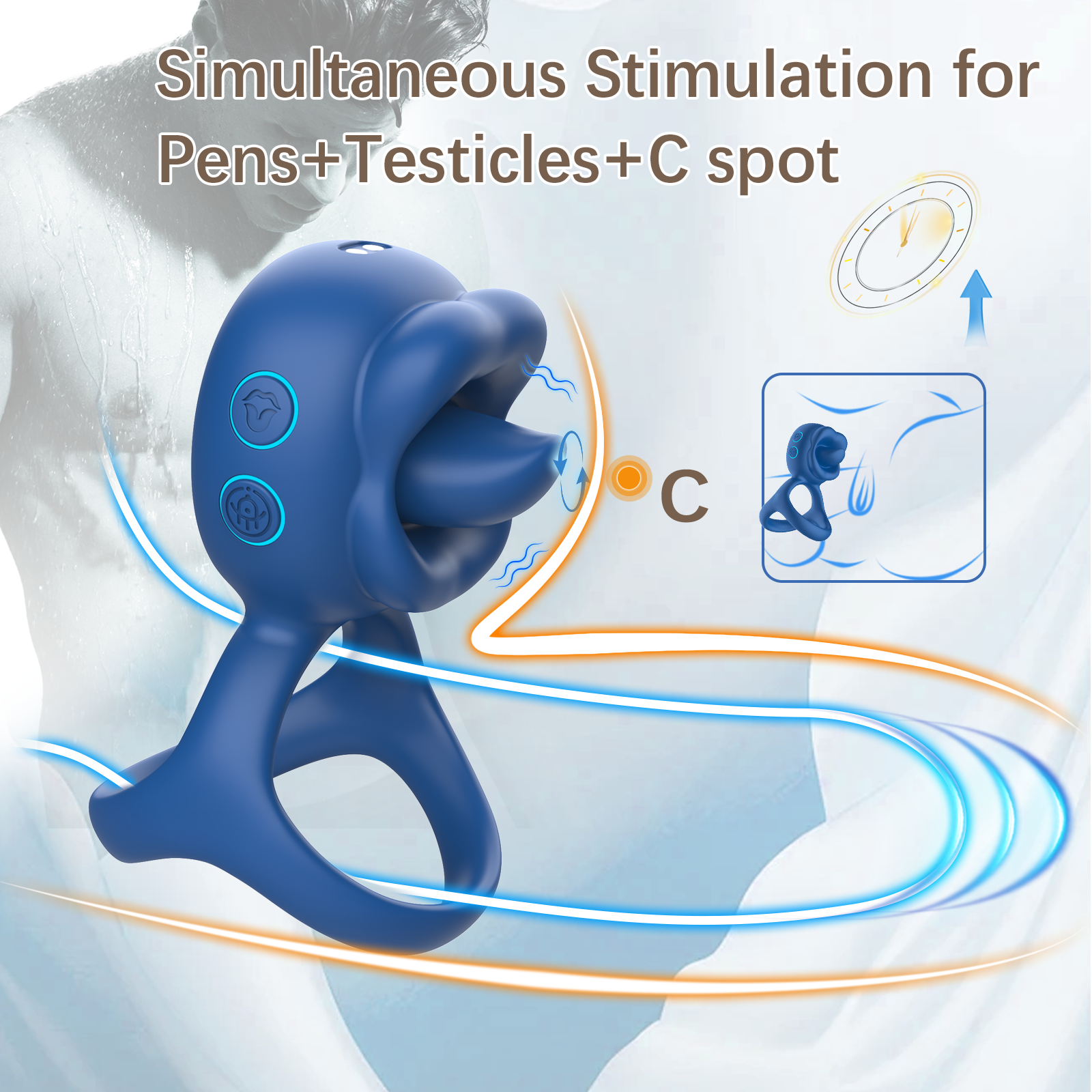 AquaFlex Luxury Ring – Curved Tongue Licking & Vibrating Cock Ring for Him